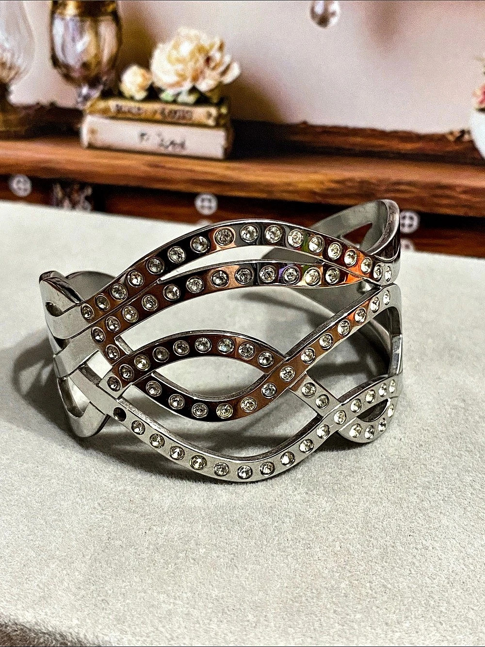 Rhinestone Cuff Bracelet in Silver